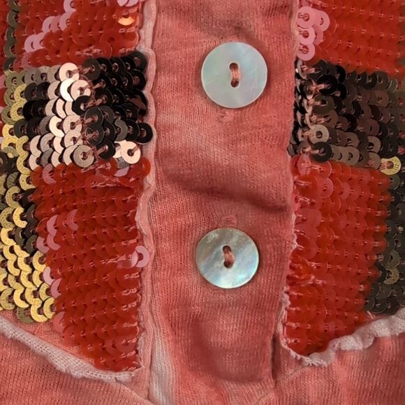 Free People Sequined Long Sleeve Henley Top Size M Boho Festival Western - Picture 8 of 11